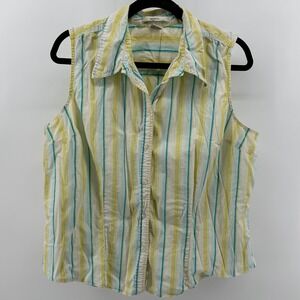 Merona Sleeveless Button Down Shirt Colorful Striped‎ Cotton XXL Preppy Vacation